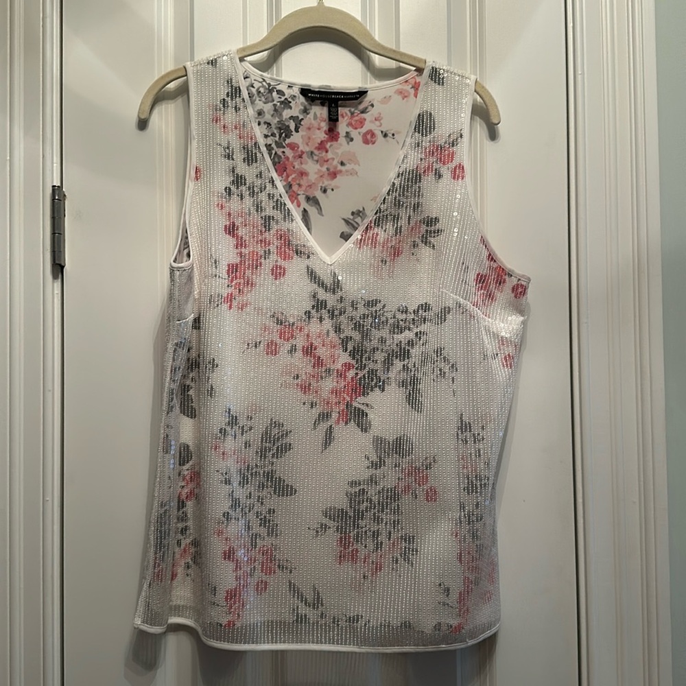 Pretty! White House black market sequined overlay tank top/shell.